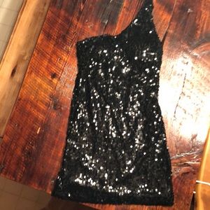 Black Sequined one shoulder dress